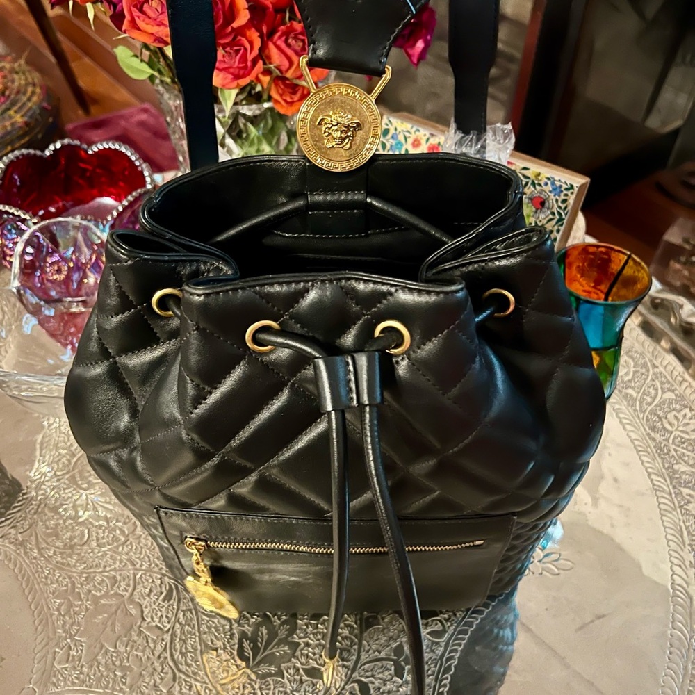 Versace Black Quilted Medusa Backpack/Bag with Gold hardware - Picture 2 of 11